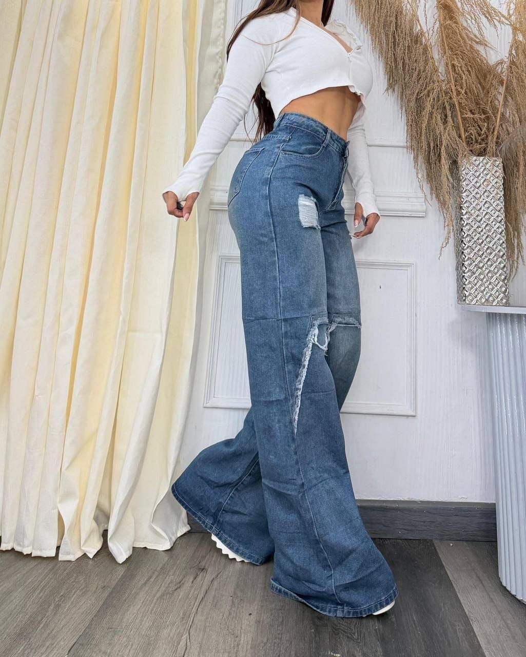 Jean Tiro Alto Bota Campana Gótico Denim