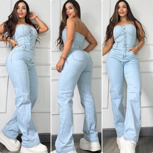 Enterizo Strapless en Denim claro