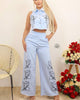 Conjunto de Dos Piezas con Bordado Floral Minimalista