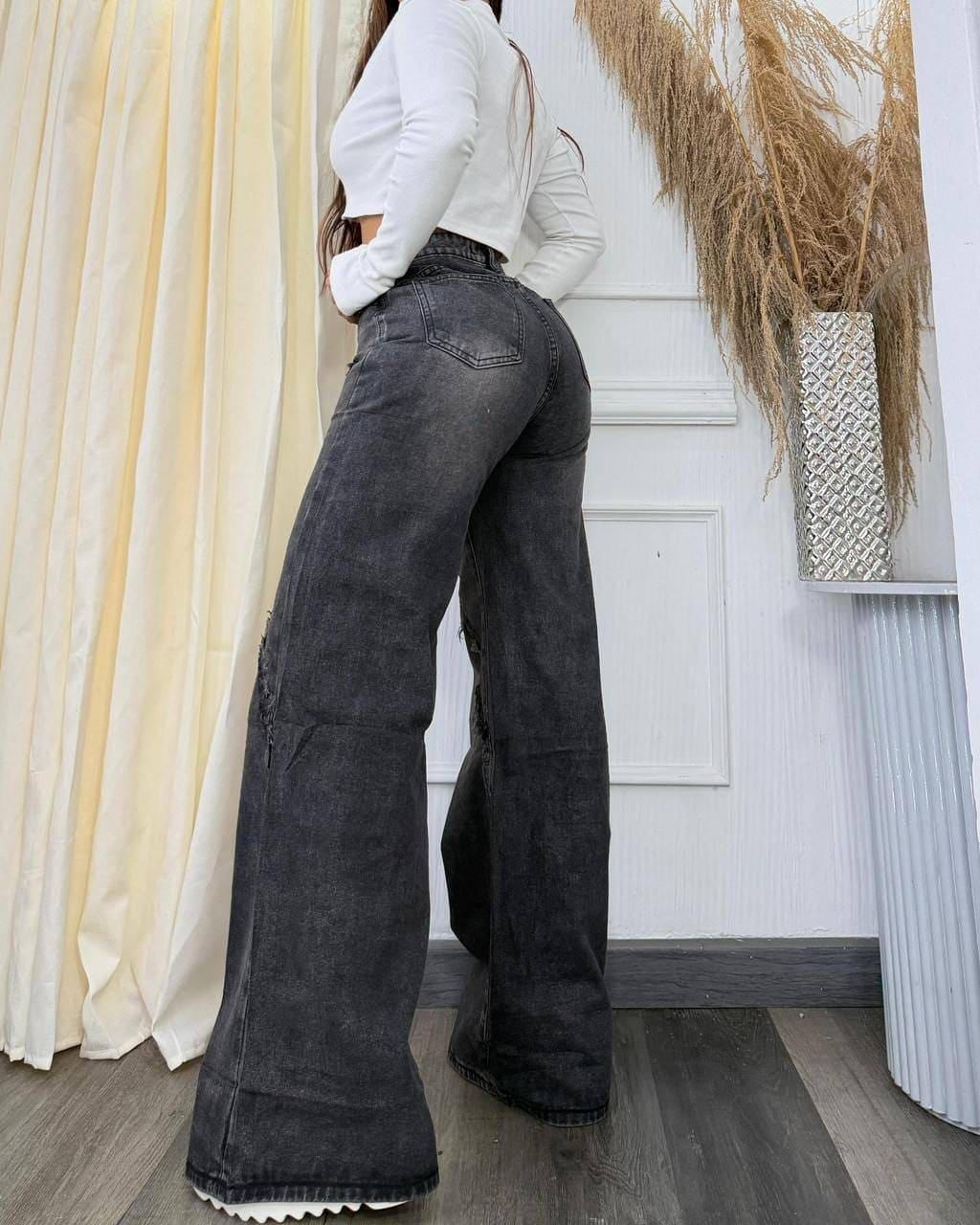 Jean Tiro Alto Bota Campana Gótico Denim