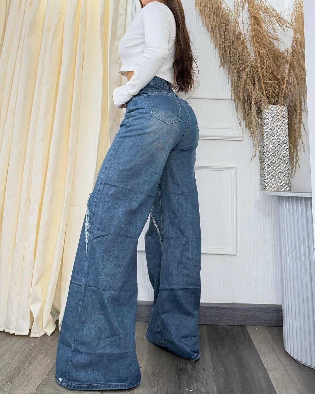 Jean Tiro Alto Bota Campana Gótico Denim