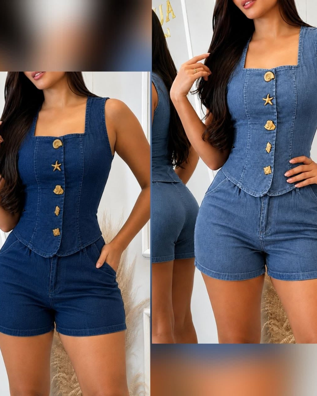 Enterizo En Short Denim con Botones
